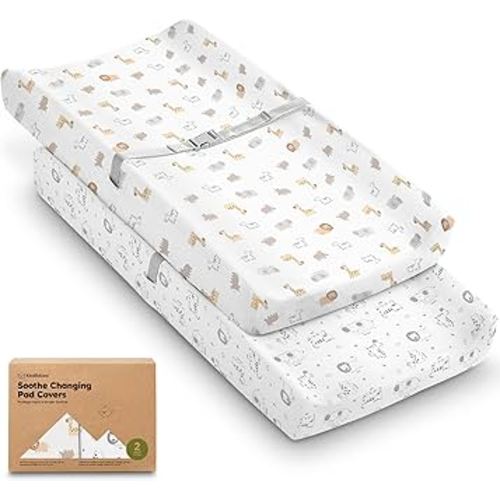 2-Pack Organic Changing Pad Covers for Girl, Boy, Neutral - 100% Cotton Changing Table Pad Cover, Soft Baby Nursery Diaper Changing Pad Sheets,Contour Changing Pads Liners,Change Pad Cover (KeaSafari)