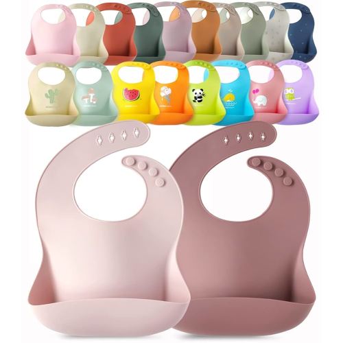 2-Pack Waterproof Silicone Baby Bib Lightweight Comfortable Easy-Wipe Clean (Lilac/Plum)