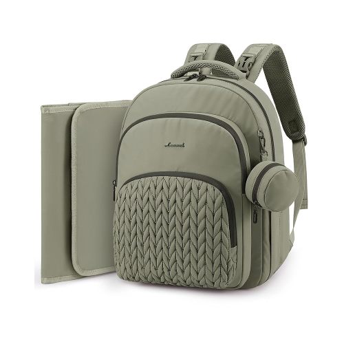 LOVEVOOK Diaper Bag Backpack, Baby Bag with Changing Pad for Mom Dad, Large Waterproof Mommy Bag with Stroller Buckles, Travel Essential with Pacifier Case & Insulated Bottle Pockets, Bean green