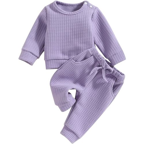 0-6 Months Baby Girl Fall Winter Clothes Newborn Infant Floral Pullover Sweatshirt T-Shirts+Pants 3PCS Outfits Set - Apurple - 0-6 months