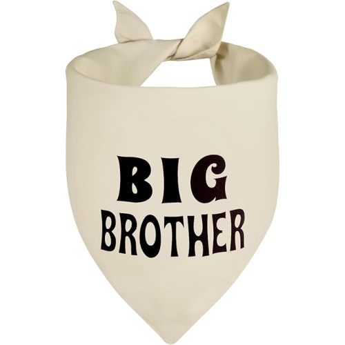 Big Brother Dog Bandana Beige Large 1PCS, Adjustable Triangle Scarf, Pregnancy Announecment, New Baby for Family.