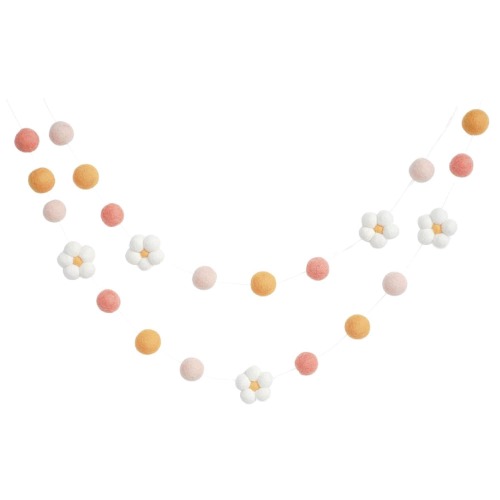 Muted Rainbow Daisy Pom Pom Garland - 1 inch felt balls