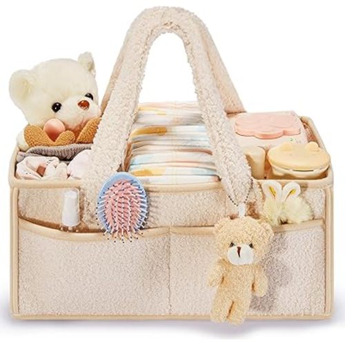 FIDOSTRIBE™ Baby Diaper Caddy with Handle, Portable Baby Diaper Caddy Organizer for Changing Table, Car Caddy Organizer, Large Diaper Storage Capacity (Oatmeal)