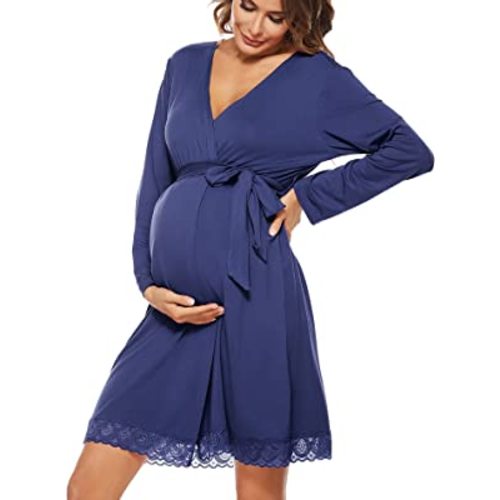 SWOMOG Women's Maternity Nursing Robe Pregnancy Hospital Breastfeeding Bathrobes 3 in 1 Labor Delivery Nightgowns