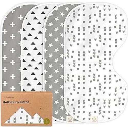 KeaBabies 4-Pack Baby Burp Cloths Baby Girl, Boy - Organic Cotton Burp Cloth, Extra Large, Absorbent, Soft Burping Cloths & Bibs Set for Babies, Newborn Burp Clothes, Thick Burp Rags (Grayscape)