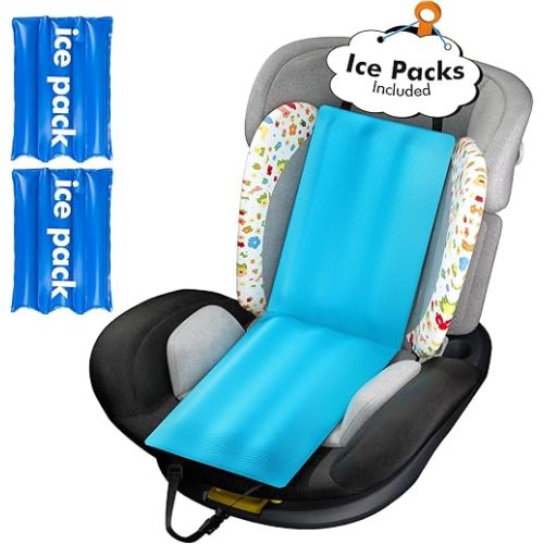 Car Seat Cooling Pad, Stroller Cooler with 2 Ice Pack for Car, Long-Lasting Cooling, Sun and Heat Shield Car Seat Cooler for Babies, Toddler, Food and Pets, Blue