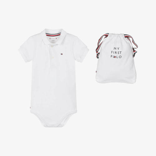 Tommy Hilfiger - Baby Boys White Cotton Polo Bodysuit | Childrensalon