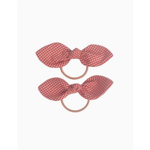 Bunny Hair Ties in Tomato Mini Check