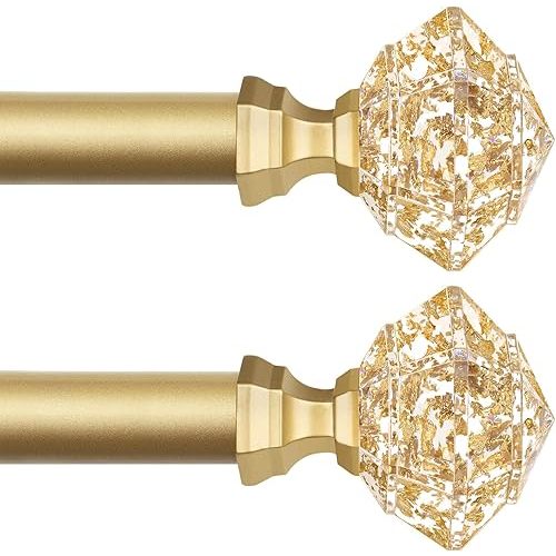 TONIAL 2 Pack Curtain Rods 32 to 58 Inch, Telescoping Splicing 3/4 Single Rods for Windows 20 to 53 Inch, Christmas Decorative Drapery Rod with Translucent Diamond Finial, Luxury Gold