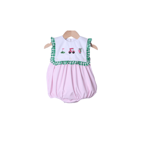 French Knot Golf Pink Stripe Gingham Bubble