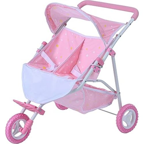Olivia's Little World Twinkle Stars Princess Deluxe Baby Doll Stroller, Pink/White