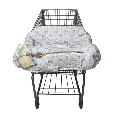 Boppy Shopping Cart Cover, Sunshine Chevron, Cart Cover for Babies with Soft 360-Degree Coverage, Safety Harness, and SlideLine Toy Tether with Crinkle Sun Book Toy Included, 6mo+