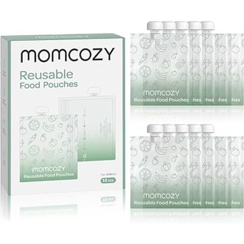 Momcozy Reusable Baby Food Pouches for Toddlers,BPA Free Plastic,Food Safe,Freezer Safe,Refillable for Applesauce Yogurt & Puree Squeeze Pouch,10 packs,7oz