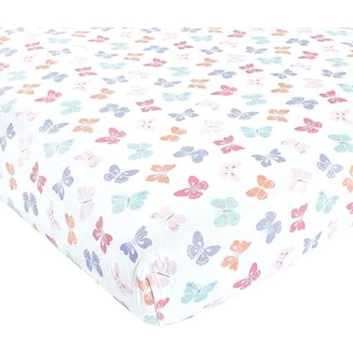 Hudson Baby Unisex Baby Cotton Fitted Crib Sheet, Pastel Butterfly, One Size