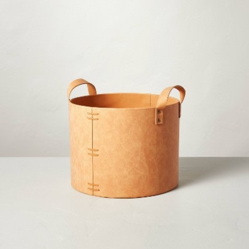 Faux Leather Storage Bin Camel Brown - Hearth & Hand™ with Magnolia, Size: Medium