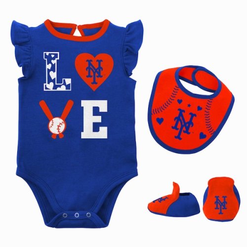 New York Mets Newborn & Infant Three-Piece Love of Baseball Bib, Bodysuit & Booties Set - Royal/Orange