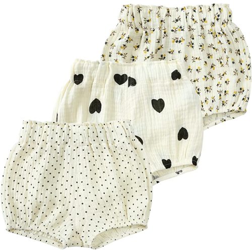 MYGBCPJS Baby Girls Boys 3 Pack Cotton Linen Blend Cute Bloomer Shorts Loose Harem Shorts