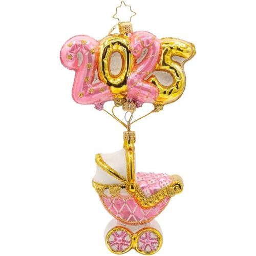 Christopher Radko Hand-Crafted European Glass Christmas Tree Decorative Ornament, 2025 Baby Pink Craddle of Celebration
