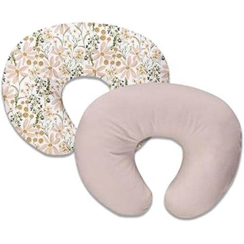 Nursing Pillow Cover,2-Pack Removable Cover for Breastfeeding Pillows,Ultra-Soft Baby Nursing Pillow, Fits Newborn Feeding Pillow 22.5in*18in(Daisy&Solid Color)