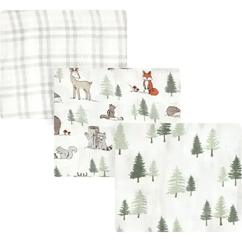 Hudson Baby Unisex Baby Cotton Muslin Swaddle Blankets, Forest Animals, 3-Pack