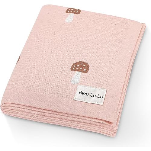 Swaddle Blanket for Girls 100% Cotton Buttery Soft Cozy Receiving Swaddle Crib Stroller Blanket for Shower Gift Registry for Newborns, Infants, Toddlers (Mushroom - Pink)