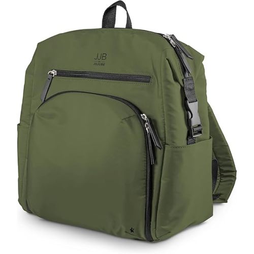 JuJuBe New Modern Diaper Bag Backpack with Portable Changing Pad, Baby Stroller Straps, Large Travel Backpack for Boy or Girl, For Carrying Baby Bottles, Baby Wipes, Diapers, Pacifiers, Olive