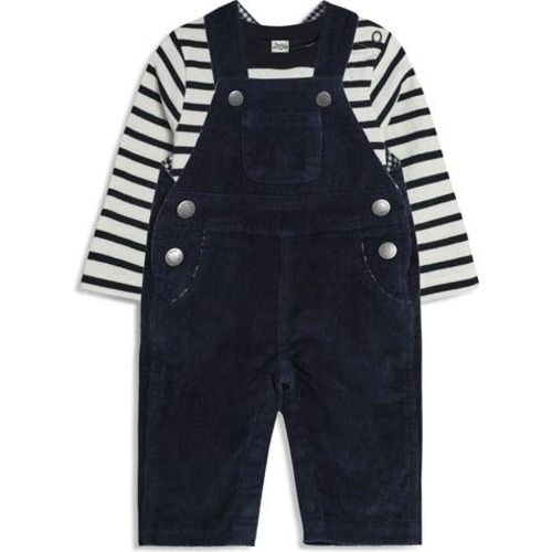 Stripe Long Sleeve Cotton T-Shirt & Corduroy Overalls Set, 3-6M