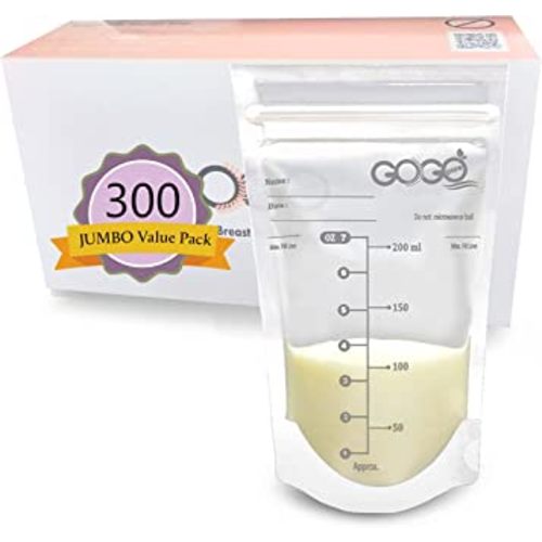 300 Count JUMBO Pack Breastfeeding Breastmilk Storage Bags - 7 OZ, EACH PRE-STERILIZED By Gamma Ray, BPA Free, Leak Proof Storing Double Zipper Seal, Self Standing, for Refrigeration and Freezing