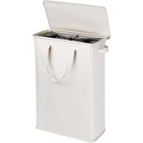 Slim Laundry Basket with Lid and Handles, Foldable Laundry Basket for Clothes, Clothes Hamper Easy to Carry, Dirty Hampers for Bedroom, Bathroom, Dorm, College, 12.7 Gallons(48L)