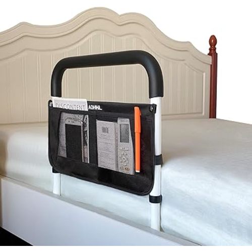 Bed Rails for Elderly Adults Safety with Adjustable Heights Storage Pocket Assist Support Side Railings Seniors Slides Under Mattressbed Cane Guard Bed Handles Bars (Widen(White))
