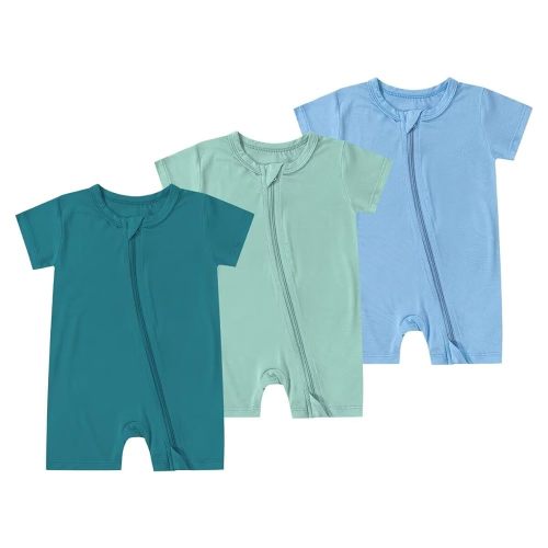 Teach Leanbh Unisex Baby 3 Pack Bamboo Viscose Pajamas 2 Way Zipper Short Sleeve Romper Jumpsuit Sleep and Play