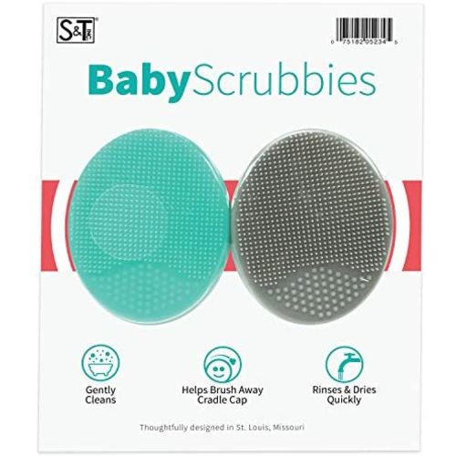 S&T INC. Exfoliating and Massaging Cradle Cap Bath Brushes for Baby, Silicone - 2 Inch x 2.5 Inch, Grey and Teal, 2 Pack