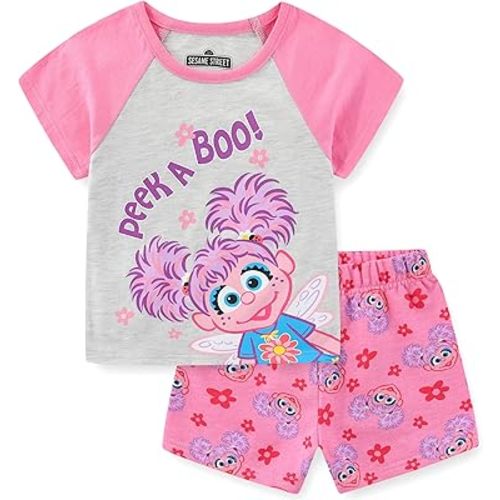 Sesame Street Abby Cadabby Girls Short Sleeve T-Shirt and French Terry Shorts for Infant, Toddler, and Big Kids