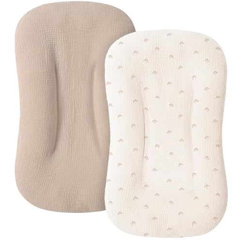 MairMore Muslin Baby Lounger Cover for Newborn & Infant, 100% Cotton Soft and Breathable Lounger Slipcover for Baby Girls and Boys, Pack of 2 (Rainbow Star)
