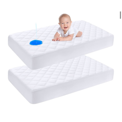 Yoofoss Waterproof Crib Mattress Protector 2 Pack, Quilted Crib Mattress Pad Cover Ultra Soft and Breathable, Machine Washable Toddler Mattress Protector for Standard Baby Crib Size 52''x28''