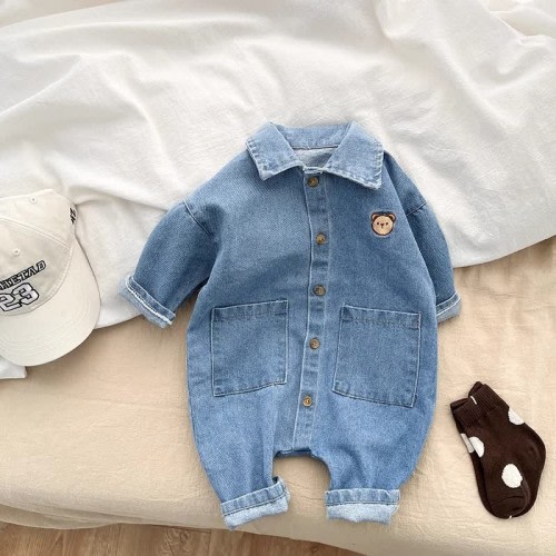 Baby Bear Lapel Denim Romper