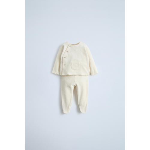 RUFFLY SHIRT AND FOOTED LEGGINGS MATCHING SET - Ecru | ZARA United States