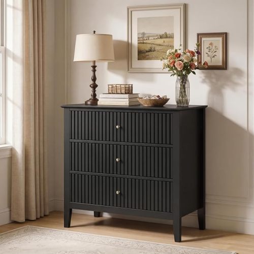 RoyalCraft 32" Dresser, Fluted Painted Wood Dresser with 3 Spacious Drawers, Blue
