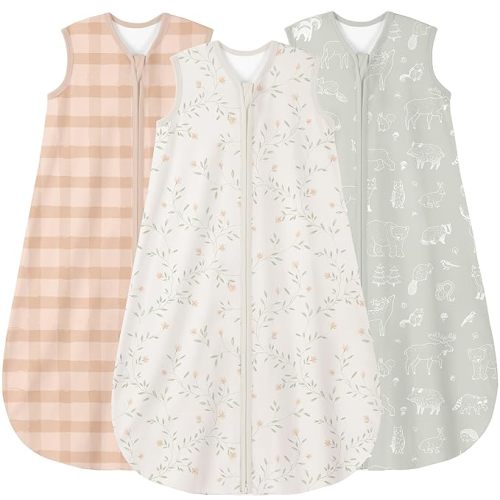 Yoofoss Baby Sleep Sack 0-6 Months Wearable Blanket for Babies 100% Organic Cotton 2-Way Zipper TOG 0.5 Toddler Sleeping Sack 3 Pack, Comfy Lightweight Sleep Sacks