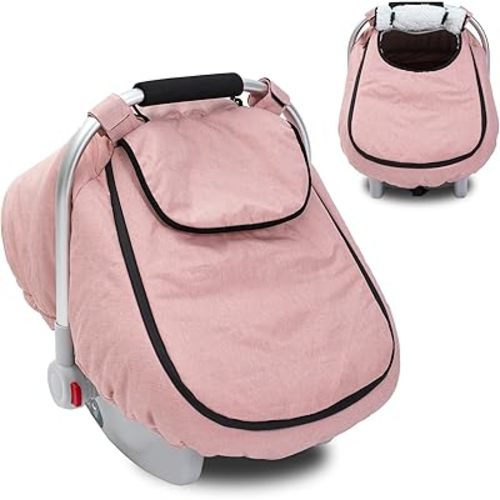 Winter Baby Car Seat Cover, Waterproof Carseat Cover with Zipper Peep Window, Warm Sherpa Fleece Lining, Universal Infant Car Seat Canopy Stroller Cover for Rain Snow Cold Weather