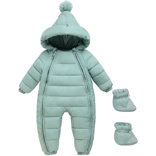 Happy Cherry Baby Boys Girls Winter Warm Romper Jumpsuit Hooded Loose Fit Bunting Jacket Double Zip Snowsuit Coverall
