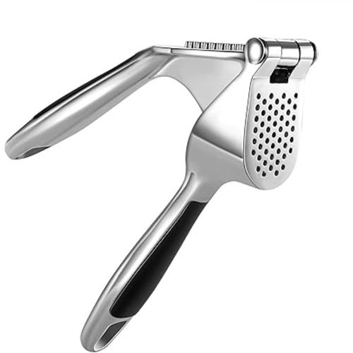 Garlic Press Easy to Squeeze and Clean, Zinc Alloy Garlic Mincer & Crusher with Soft Easy-Squeeze Ergonomic Handle