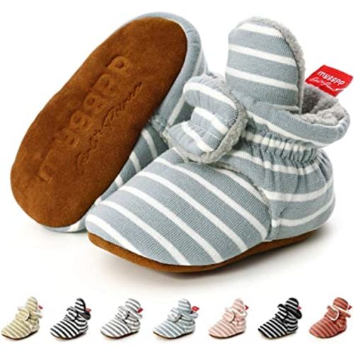 KIDSUN Infant Baby Boy Girl Cozy Fleece Bootie Newborn Stay On Slipper Winter Warm Gripper Non-Slip Crib Shoes (3-6 months)