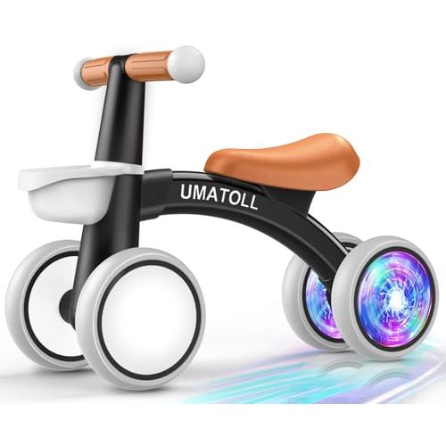 Umatoll Colorful Lighting Baby Balance Bike Toys for 1 Year Old Boys Gifts, Adjustable Seat Baby Walker, One Year Old Boy Birthday Gifts, 12-24 Months Toddler First Ride on Toys with Removable Basket