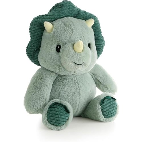 The Peanutshell Plush Dinosaur Stuffed Animal - 10 inch - Baby Safe - Machine Washable - Soft Baby Dinosaur Toys, Newborn Infant Toddler, Dino Plushies for Boys Girls, Green Triceratops Stuffies