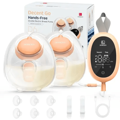 Wearable Hands Free Breast Pump D6, Portable Low Noise Breastfeeding Pump with 3 Modes & 9 Levels, Strong Suction Discreet Electric Breast Milk Pump, 15-25mm Double-Sealed Flange