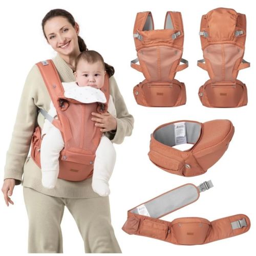 BabbleRoo 6-in-1 Baby Carrier with Hip Seat and Lumbar Support, Ergonomic & Adjustable for Newborn to Toddler with Sunshade