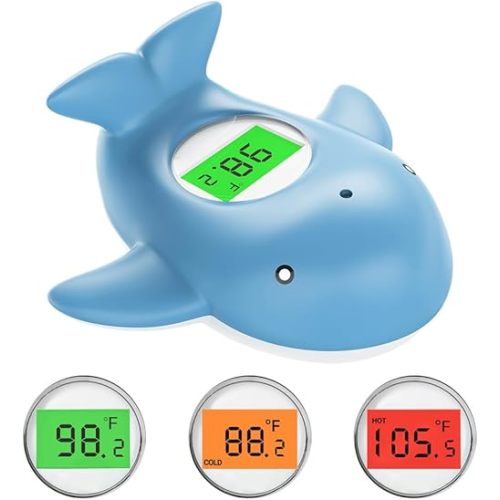 Baby Bath Thermometer, Infant Digital Water Thermometer Safety with 3 Color Backlit and Temperature Warning, Room Thermometer Floating Toy for Infant,Toddler,Bathtub,Swimming Pool(Light Blue)