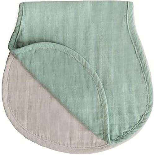 mushie Muslin Baby Burp Cloths | 100% Organic Cotton, Set of 2 (Roman Green/Fog)