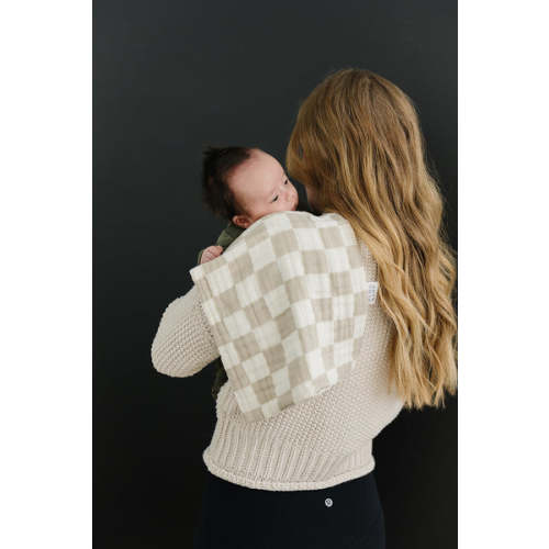 Taupe Checkered Muslin Burp Cloth
